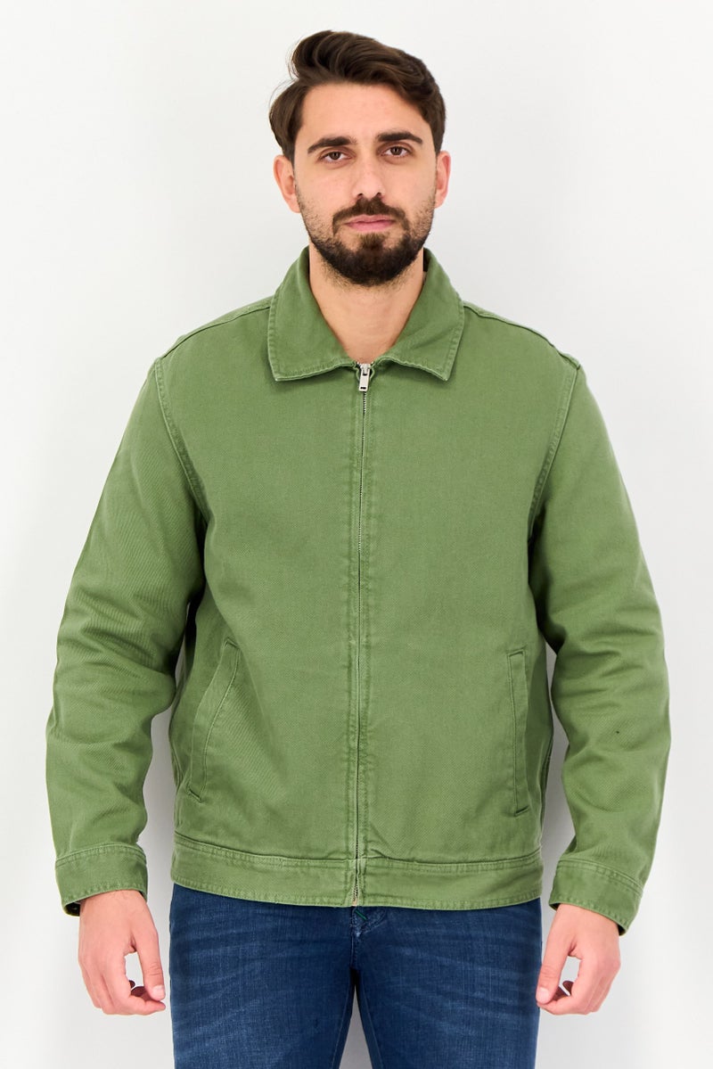 Celio قميص سترة بأكمام طويلة للرجال، أخضر عسكري - Image 1