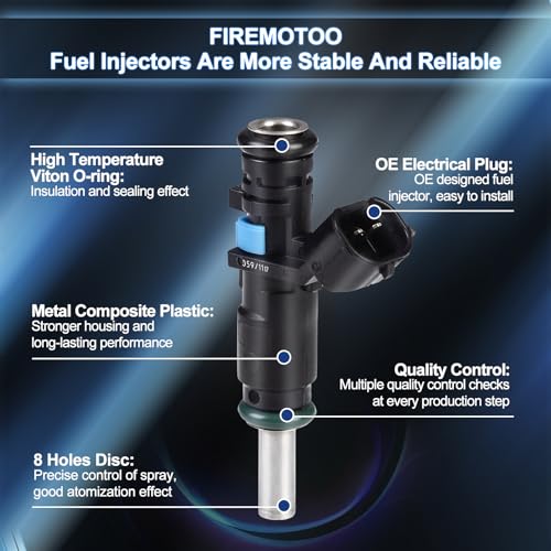 FIREMOTOO Fuel Injectors Pack of 5 8 Holes Compatible with Volkswagen Golf 20102014 Jetta 20072014 Passat 20122014 Rabbit 20072009 Beetle 20072010 20122014 L5 25L - Image 3