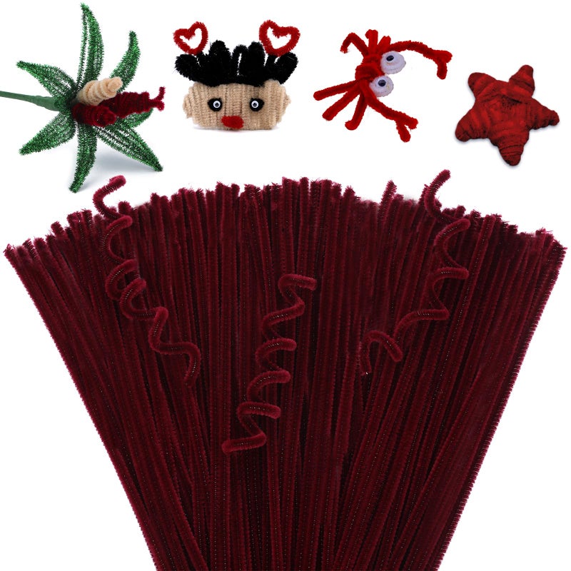 Hssugi Pipe Cleaners  100Pcs Pipe Cleaners Craft Supplies  Wine Red Pipe Cleaners Bulk Fuzzy Sticks For Diy Art And Craft Projects Home Christmas Decoration - Image 2