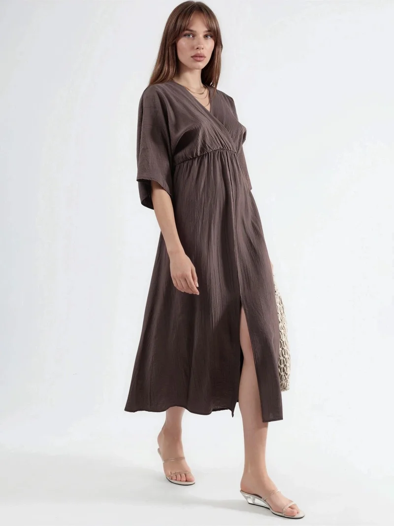 Busem BUSEM V-Neck Midi Wrap Dress with Three Quarter Sleeves