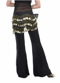 Excefore Belly Dance Hip Skirt Chiffon Dangling Gold Coins Belly Dance Hip Scarf Wrap Belt Black  - Image 4