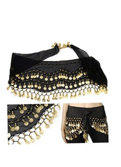 Excefore Belly Dance Hip Skirt Chiffon Dangling Gold Coins Belly Dance Hip Scarf Wrap Belt Black  - Image 5
