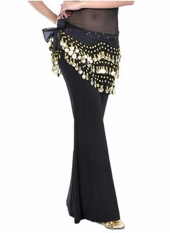 Excefore Belly Dance Hip Skirt Chiffon Dangling Gold Coins Belly Dance Hip Scarf Wrap Belt Black  - Image 3