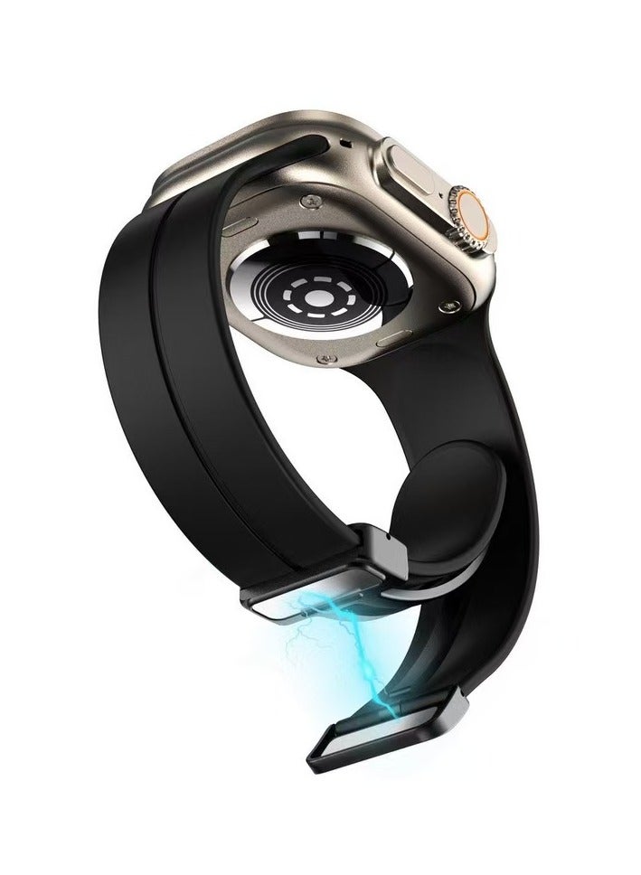 دكينج بالنسبة إلى LSPs: Apple Watch Series 10 iwatch حزام مشبك مغناطيسي قابل للطي 49 مم 45 مم 44 مم 42 مم للنساء والرجال ultraS9/8/7/6/5 أبيض / أسود - Image 5