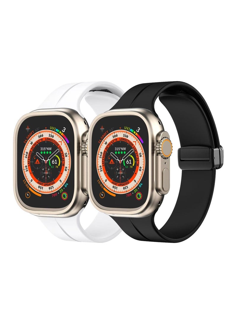 دكينج بالنسبة إلى LSPs: Apple Watch Series 10 iwatch حزام مشبك مغناطيسي قابل للطي 49 مم 45 مم 44 مم 42 مم للنساء والرجال ultraS9/8/7/6/5 أبيض / أسود - Image 1