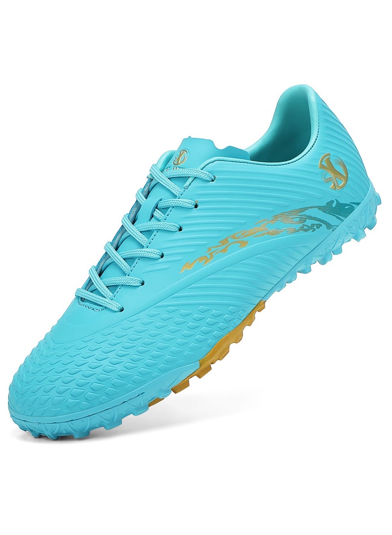 SKY WING Boy And Girl Soccer Shoes kids IC or IN Flat Sole Sport Shoes Flexible Athletic Outdoor Cleats Lace Up Light Weight Training Football Moon Gold - Image 1