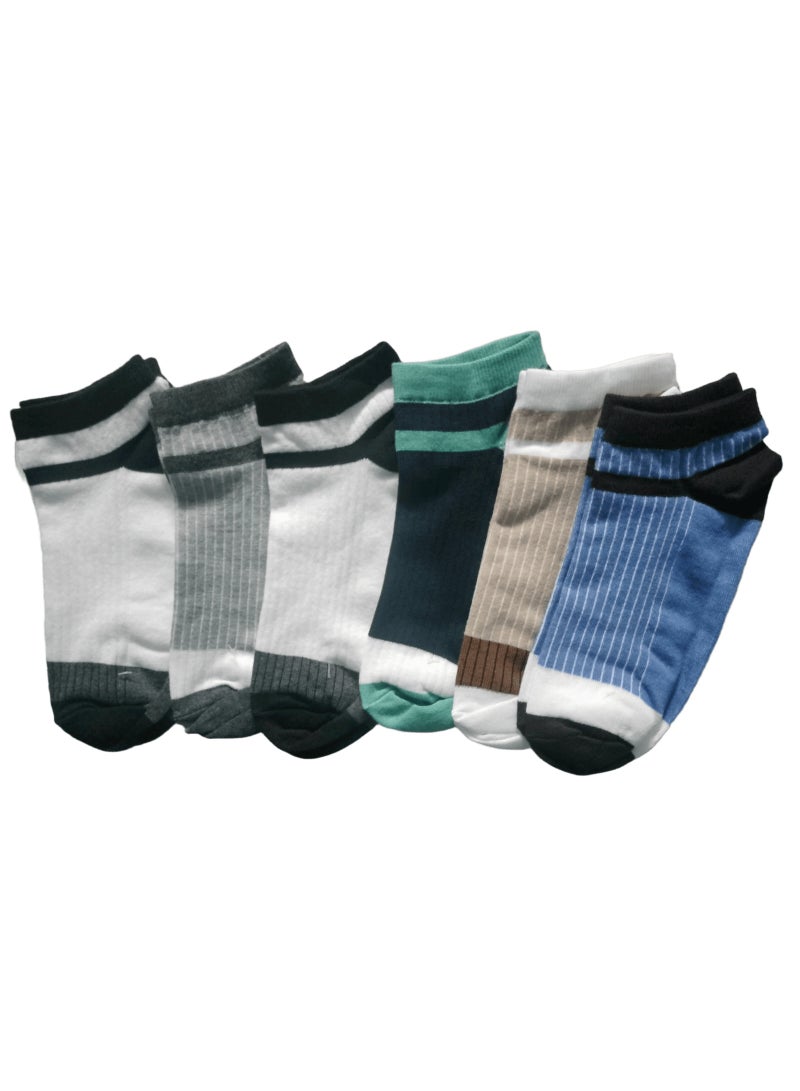SMARTEDGE Women's Stylish Socks, Short Summer Mid-Striped Socks, Very Elegant, 6-Pair Set in Assorted Colors. Modern Design
