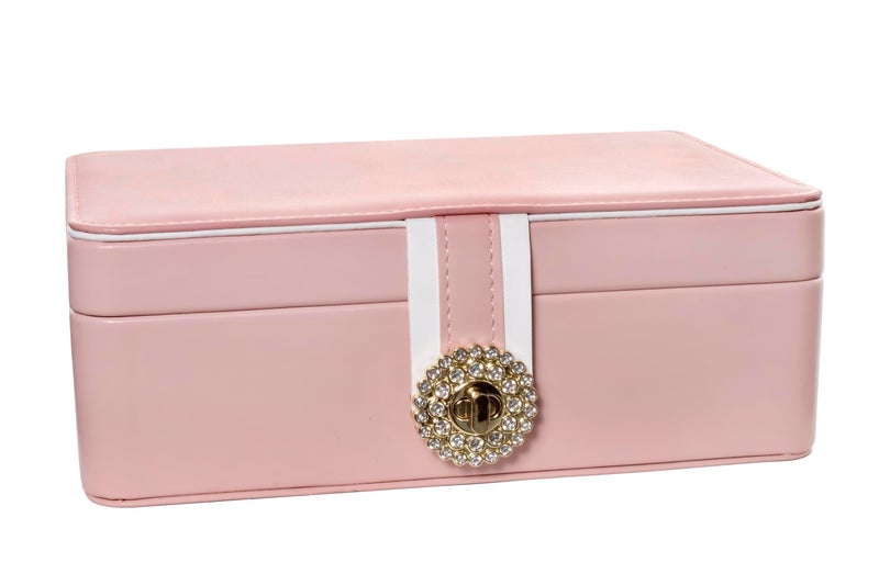 ketmart Pu leather Jewelry Box Necklace Ring Storage Organizer Mini Jewelry case Double Layer Travel Jewelry Organizer for Women Girls Gift(Color_Pink) - Image 1