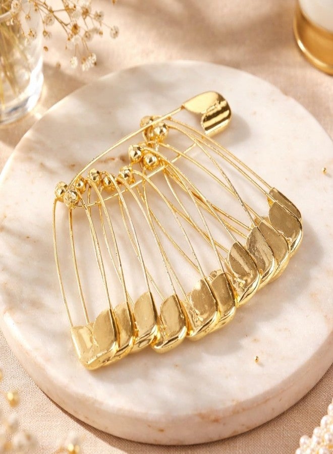 Accessher Gold Plated Shiny Stainless Steel Material Safety Pins/Metallic Saree Pins/Hijab Pins with Secured Closure for Women and Girls Pack of 12 pcs. - Image 3