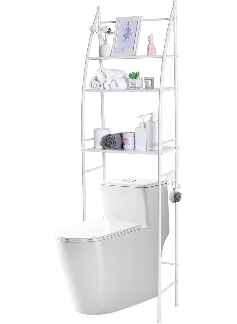 Dunekart 3 Tier Over Toilet Storage Rack, Space Saving Bathroom Organizer Shelf with Towel Hooks, No Drill Freestanding Metal Storage Stand for Toilet, Laundry Room & Washing Machine (White) - Image 2