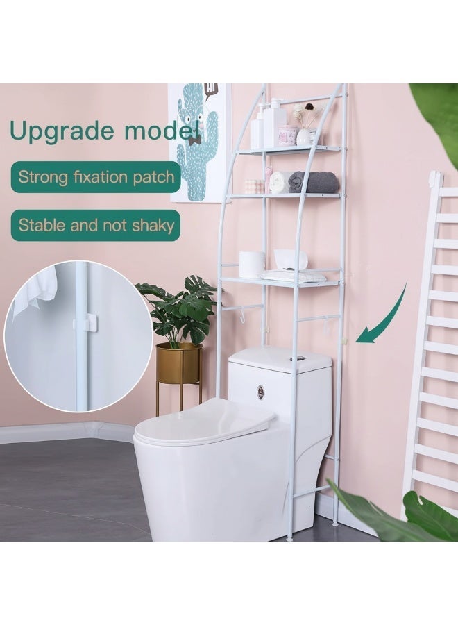 Dunekart 3 Tier Over Toilet Storage Rack, Space Saving Bathroom Organizer Shelf with Towel Hooks, No Drill Freestanding Metal Storage Stand for Toilet, Laundry Room & Washing Machine (White) - Image 3