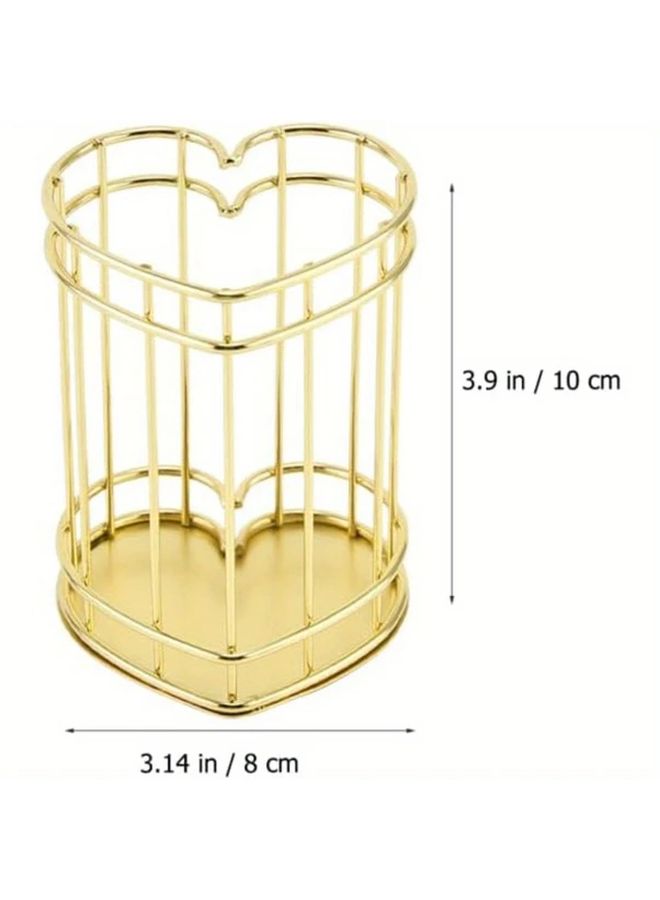 Golden Heart Shaped Pen Holder Desk Organizer For Pens Brushes And Cosmetics - Image 2