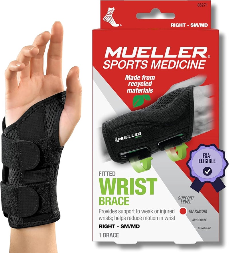 MUELLER Fitted Wrist Brace for Right Hand SmallMedium Black - Image 1