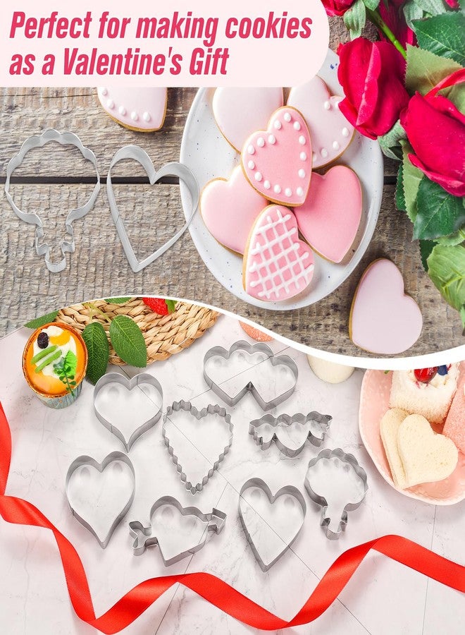 LifeisLuck Valentine’s Day Cookie Cutters 8 Pcs Romantic Heart Shapes Stainless Steel Biscuit Molds with Wing Heart, LOVE, Flower Small Cookie Cutters for Baking Anniversary DIY Sandwich Cookie Cutters - Image 5
