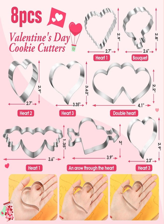 LifeisLuck Valentine’s Day Cookie Cutters 8 Pcs Romantic Heart Shapes Stainless Steel Biscuit Molds with Wing Heart, LOVE, Flower Small Cookie Cutters for Baking Anniversary DIY Sandwich Cookie Cutters - Image 2