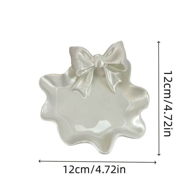 White Girly Heart Jewelry Tray With Bow And Wave Edge For Ring Earring Storage Home Decor Office Desk Themed Party Christmas Thanksgiving Valentine Holiday Gift - Image 3