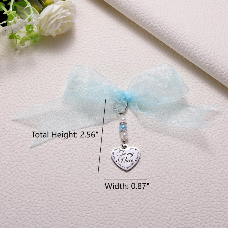 MIXJOY Wedding Gift for Niece, Something Blue Pearl Bouquet Garter Charm, Elegant Engagement Gifts, Bridal Shower, Wedding Day Accessory with Blue Pearl Ribbon for Bride to Be from Aunt - Image 3