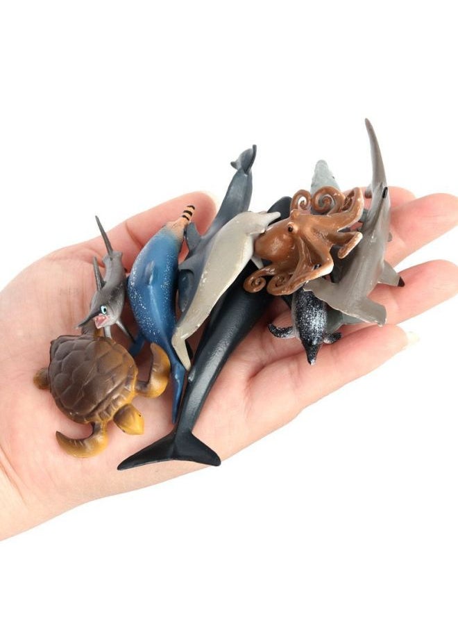 Simulation Mini Marine Animal Model Whale Shark Dolphin Turtle Sea Lion Solid Toy Set-Color:127-2032 Moby Dick