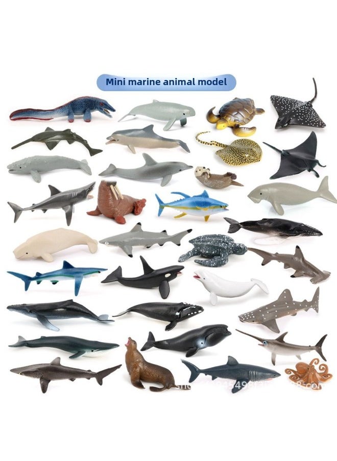 Simulation Mini Marine Animal Model Whale Shark Dolphin Turtle Sea Lion Solid Toy Set-Color:127-2032 Moby Dick