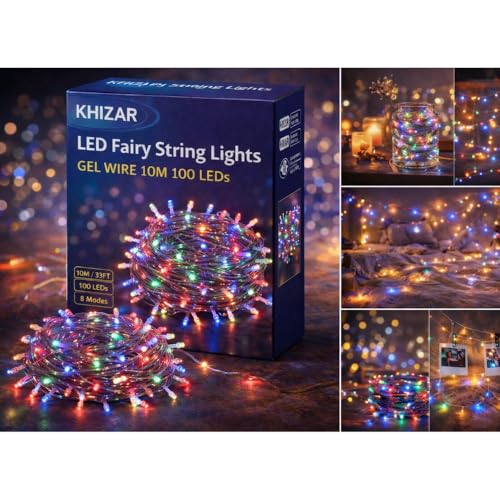 KHIZAR Fairy String Lights 10 Meter 100 LED Multi-Color Gel Wire – Decorative LED Lights for Bedroom, Room Decor, Ramadan Decorations, Christmas, Party, Home & Wall Decoration - Image 5
