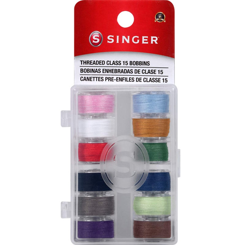 SINGER 21495 Class 15 Threaded Bobbins Transparent Assorted Colors 12Count