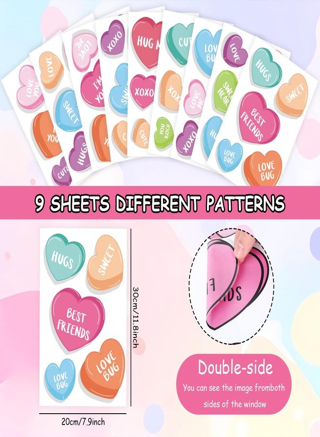 وولاين مجموعة ملصقات نوافذ عيد الحب من والين، 9 أوراق، ملصقات نوافذ ملونة على شكل قلوب محادثة قابلة لإعادة الاستخدام للمنزل والمكتب والمدرسة وحفلات الزفاف، مقاس 7.9 × 11.8 بوصة - Image 2