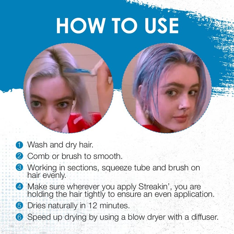 Punky Colour Streakin' Brush on Color Blue, Temporary Hair Color Creme, Instant, DIY Hairstyle, Vibrant, Soft Hold, Men Women Kids, Easy-Squeeze Tube, 1.2 fl oz - Image 5