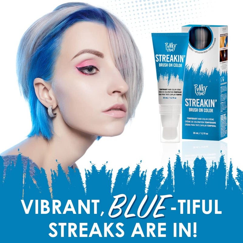Punky Colour Streakin' Brush on Color Blue, Temporary Hair Color Creme, Instant, DIY Hairstyle, Vibrant, Soft Hold, Men Women Kids, Easy-Squeeze Tube, 1.2 fl oz - Image 3
