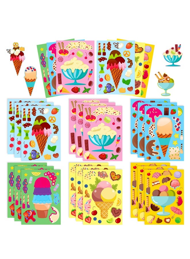 HALAMODO 18 PCS Ice Cream Make a Face Stickers, Cute Summer Dessert Mix and Match Sticker Party Games, Make Your Own Ice Cream Stickers DIY Crafts for Summer Party Supplies School Reward Birthday Gifts - Image 1