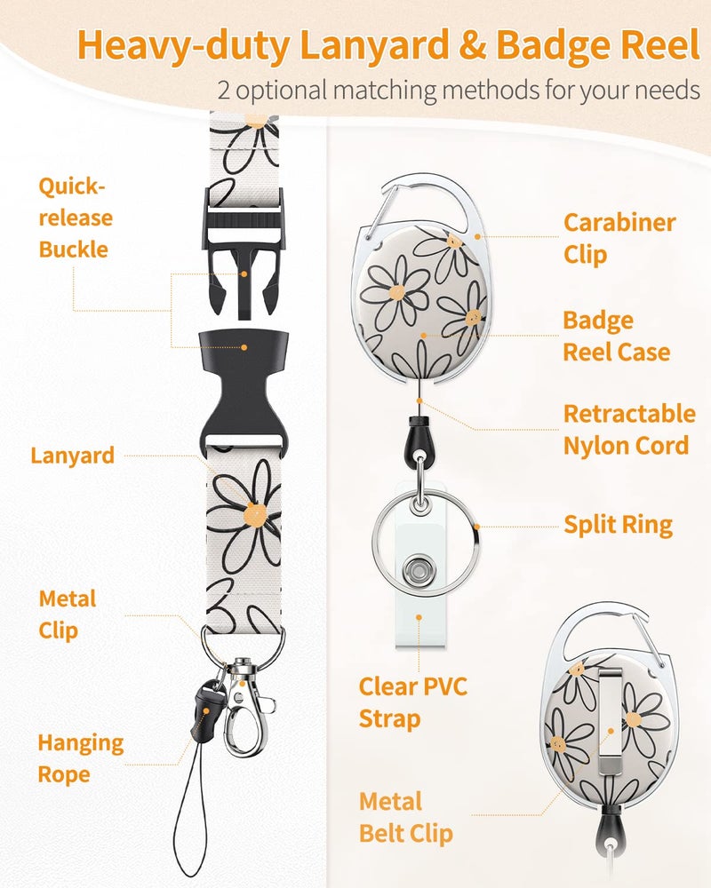 Uniclife 2 Pack Floral Sliding Badge Holder Flower Plastic Case with Retractable Badge Reel Carabiner Clip and Detachable Lanyard Strap Hard Vertical Card Protector for Women Nurse Teacher - Image 5