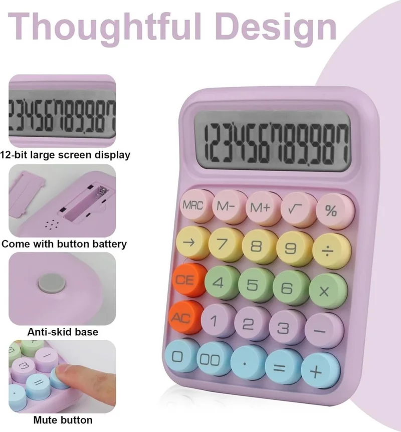 Hane216 Calculator Typewriter Style Large LCD Display Easy-to-Read Round Key Calculator 25 Keys