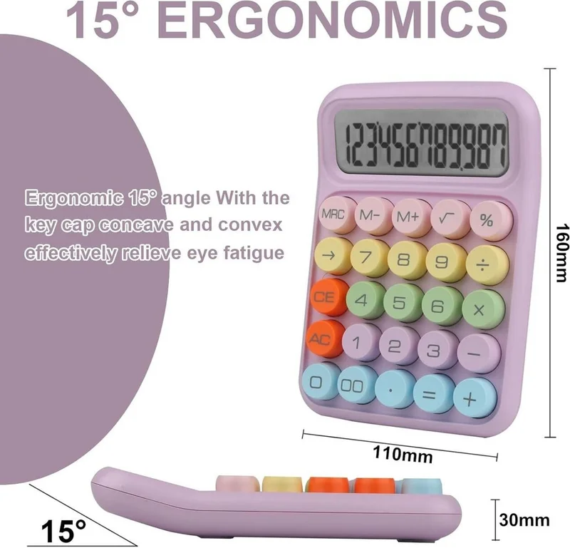Hane216 Calculator Typewriter Style Large LCD Display Easy-to-Read Round Key Calculator 25 Keys