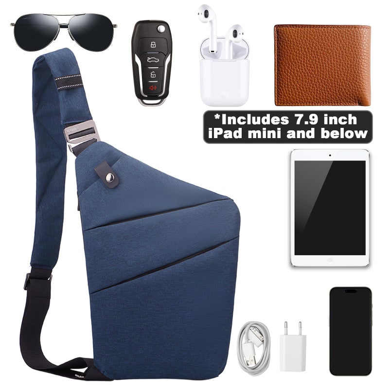 BIRDDIE Anti Theft Travel Bag, One Shoulder Large Capacity Cross-body Bag Chest Fashion Lightweight Sling Bags for Travel Sports (Left Shoulder, Blue) - Image 4