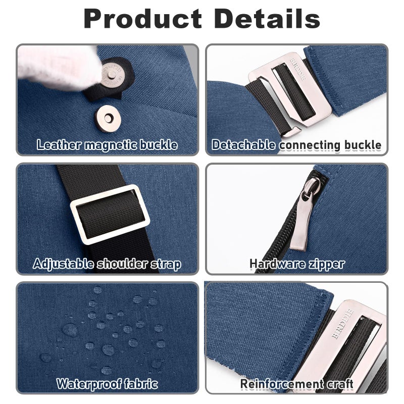 BIRDDIE Anti Theft Travel Bag, One Shoulder Large Capacity Cross-body Bag Chest Fashion Lightweight Sling Bags for Travel Sports (Left Shoulder, Blue) - Image 3