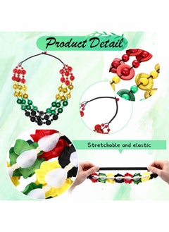 Mtlee 5 Pieces Women'S African Jewelry Kwanzaa Jamaican Multicolor Rasta Beaded Bracelet Wood Queen Dangle Earrings Jewelry Bohemian Coconut Shell Necklace Black Red Green Yellow Flower Crown  - Image 3