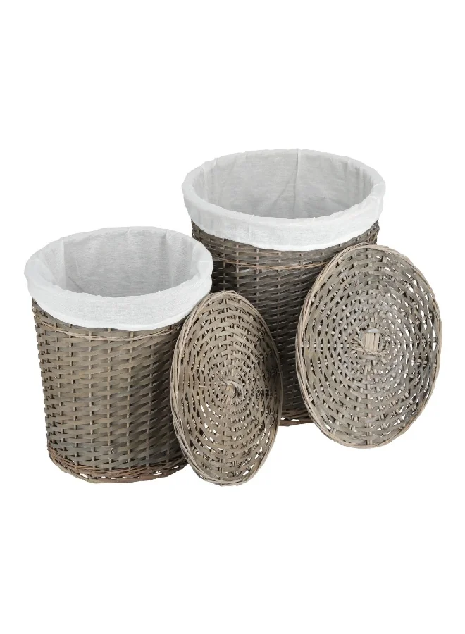 HoneyBee 2-Piece Natural Willow Round Laundry Hamper Set Grey 50 x 43 x 43 cm 1908635LM