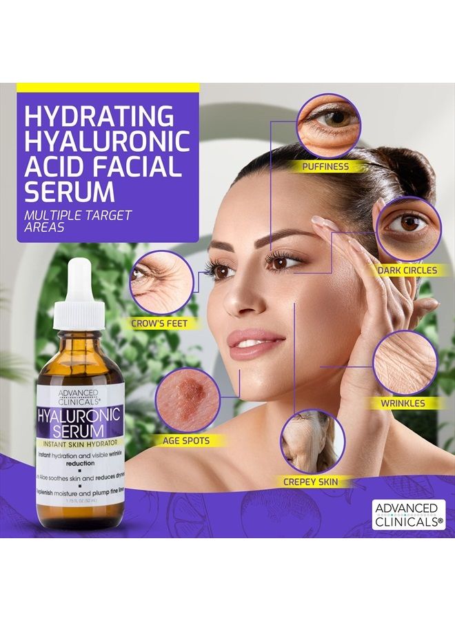 Advanced Clinicals Hyaluronic Acid Face Serum Skin Care Facial Moisturizer To Restore Skin, Anti Aging Face Serum For Wrinkles, Dark Spots, Fine Lines, & Dry Skin, 1.75 Fl Oz (Pack Of 2) - Image 4
