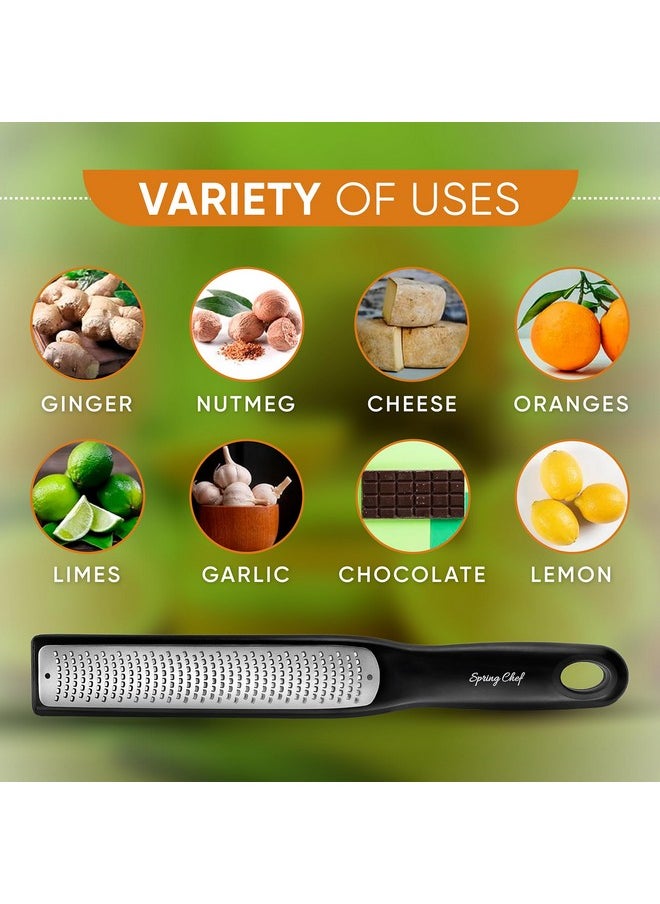 Spring Chef Spring Chef Premium Lemon Zester Grater with Handle - Fruits, Garlic, Chocolate, Nutmeg, Ginger Grater - Heavy Duty Kitchen Tool - Stainless Steel Citrus Zester with Blade Cover - Fine Shred, Black  - Image 5