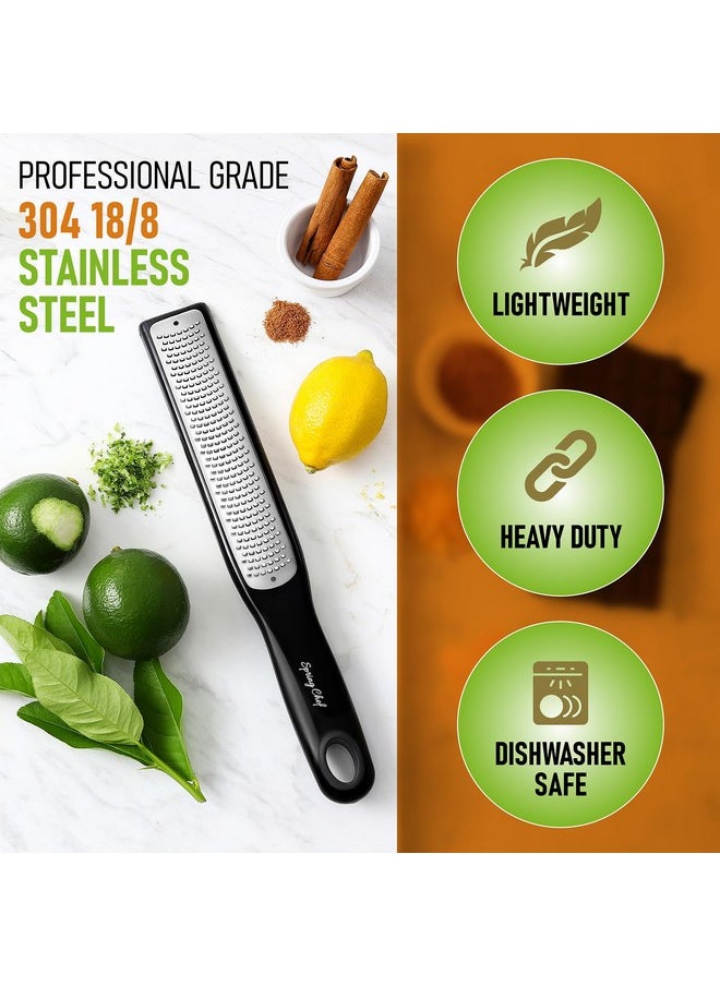 Spring Chef Spring Chef Premium Lemon Zester Grater with Handle - Fruits, Garlic, Chocolate, Nutmeg, Ginger Grater - Heavy Duty Kitchen Tool - Stainless Steel Citrus Zester with Blade Cover - Fine Shred, Black  - Image 3
