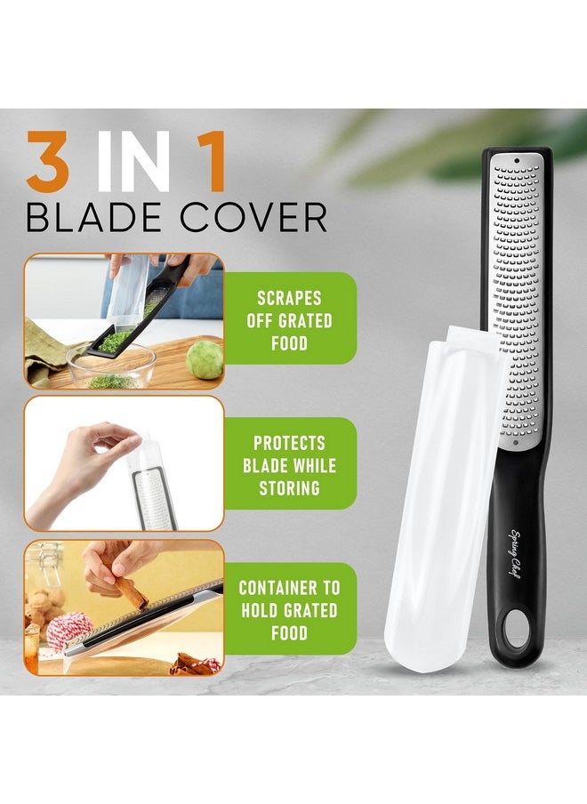 Spring Chef Spring Chef Premium Lemon Zester Grater with Handle - Fruits, Garlic, Chocolate, Nutmeg, Ginger Grater - Heavy Duty Kitchen Tool - Stainless Steel Citrus Zester with Blade Cover - Fine Shred, Black  - Image 4