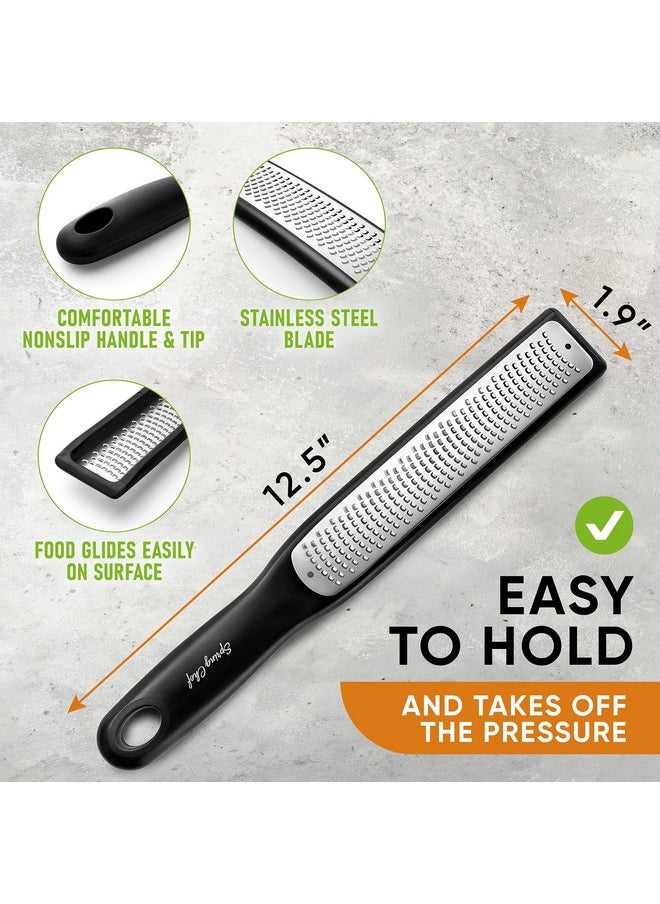 Spring Chef Spring Chef Premium Lemon Zester Grater with Handle - Fruits, Garlic, Chocolate, Nutmeg, Ginger Grater - Heavy Duty Kitchen Tool - Stainless Steel Citrus Zester with Blade Cover - Fine Shred, Black  - Image 2