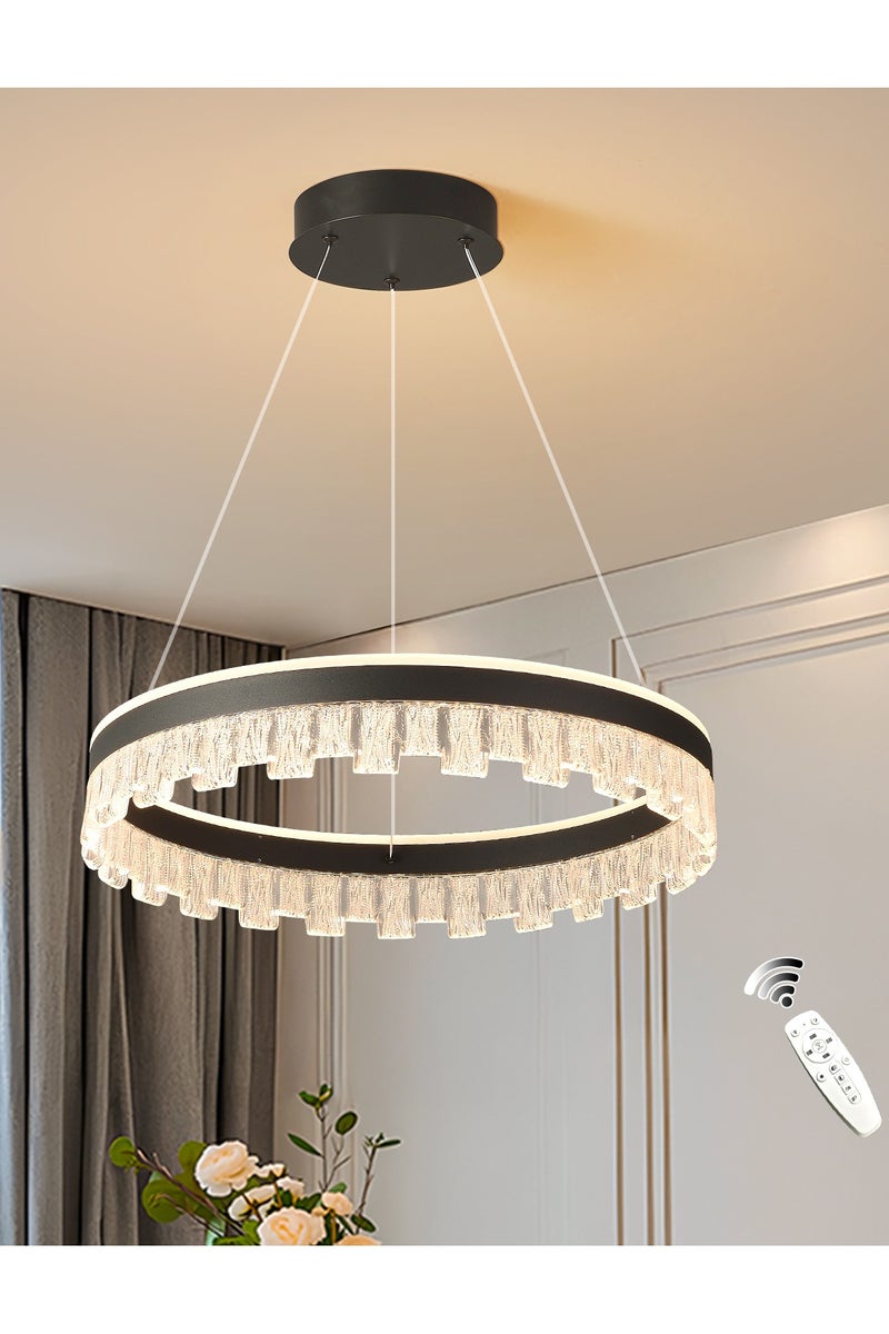 ERENYEA Modern LED Chandelier 1 Ring 19.7in Pendant Lighting for Kitchen Island 50W Dimmable LED Pendant Ceiling Light Black Hanging Light Fixtures with Remote for Kitchen Dining Room Bedroom Living Room - Image 1