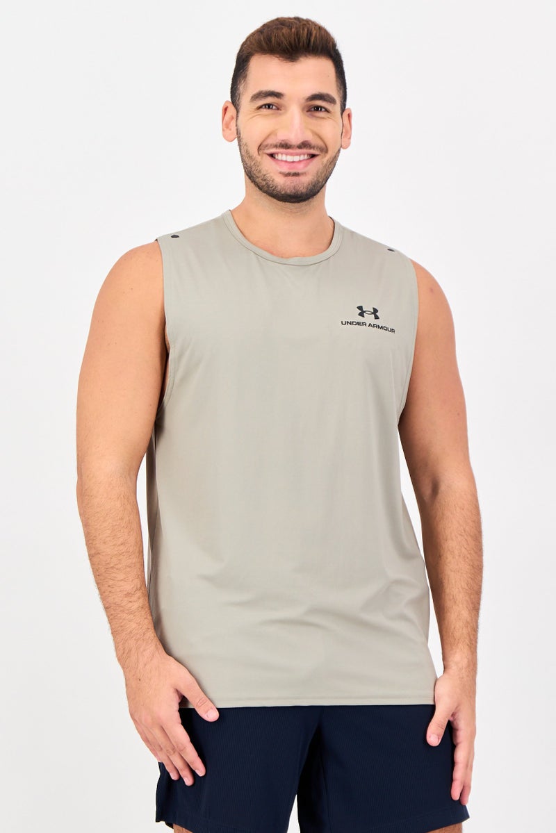 UNDER ARMOUR Men UA Rush Loose Fit Sleeveless Training Vest, Sage Green - Image 1