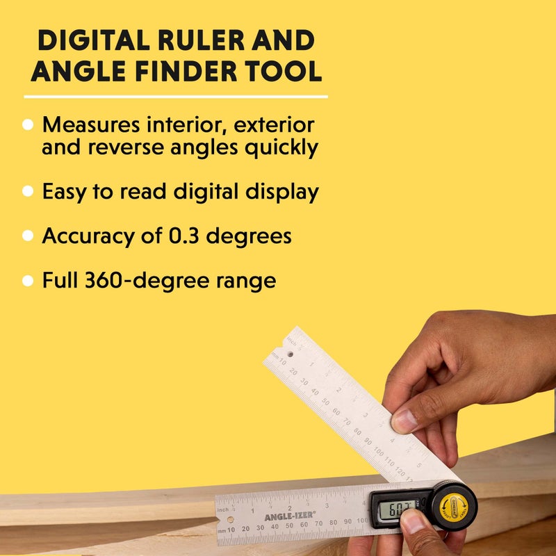 General Tools Digital Angle Finder Ruler #822 - 5" Stainless Steel Woodworking Protractor Tool with Large LCD Display - Image 2
