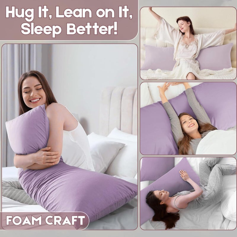 FOAM CRAFT® Full Body Long Pillow with Cotton Cover - Lavender, 50 x 120 cm - Image 4