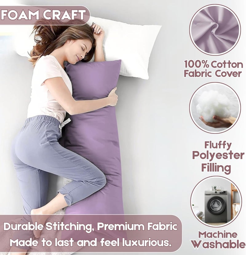FOAM CRAFT® Full Body Long Pillow with Cotton Cover - Lavender, 50 x 120 cm - Image 3