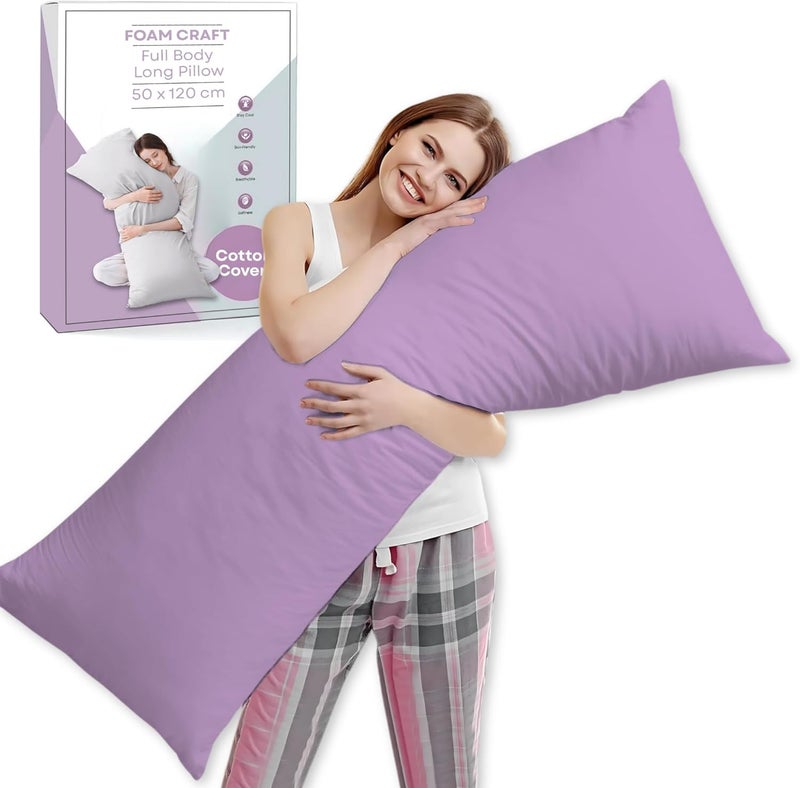 FOAM CRAFT® Full Body Long Pillow with Cotton Cover - Lavender, 50 x 120 cm - Image 1