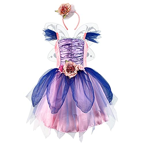 DJDLPARTY Fairy Costume Dress for Girls Green Princess Flower Girl Dress Tutu Dress with Headband and Wings Blue 56 Years - Image 1