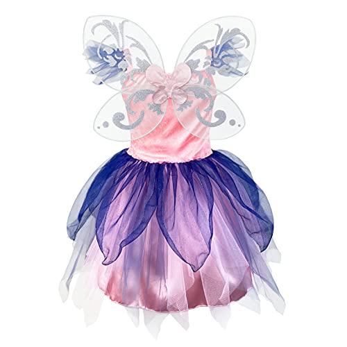 DJDLPARTY Fairy Costume Dress for Girls Green Princess Flower Girl Dress Tutu Dress with Headband and Wings Blue 56 Years - Image 5