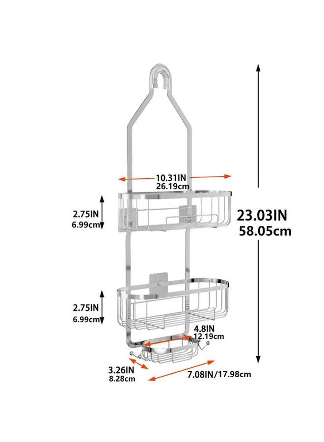 رفرف استحمام مكون من طابقين مثبت على الحائط بدون حفر تركيب سلة تخزين موفرة للمساحة باللون الأسود - Image 4